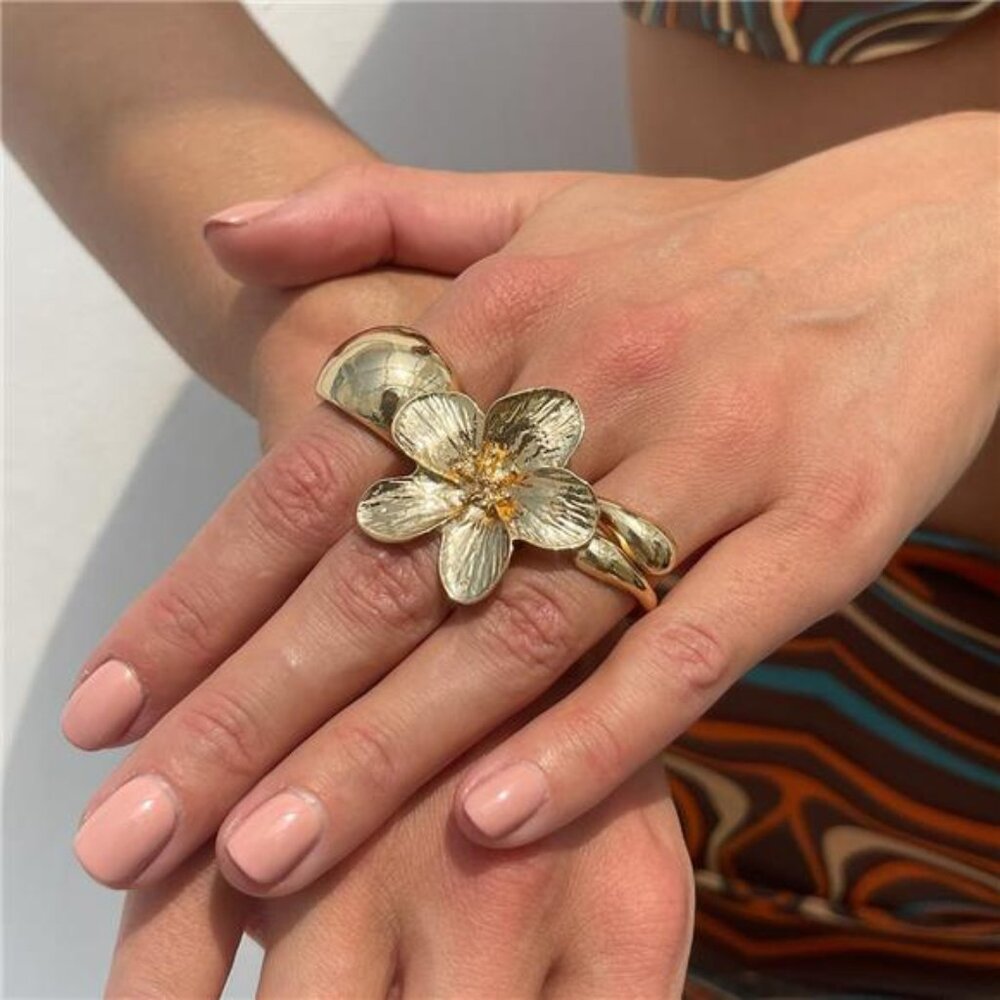 Chunky Gold Ring Set – Baroque Pearl & Rhinestone, Statement Fashion Jewelry